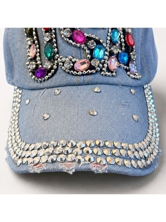 USA Dopamine Rhinestone Baseball Cap Denim Patriotic Glam Hat America 250 Festiv main image 11
